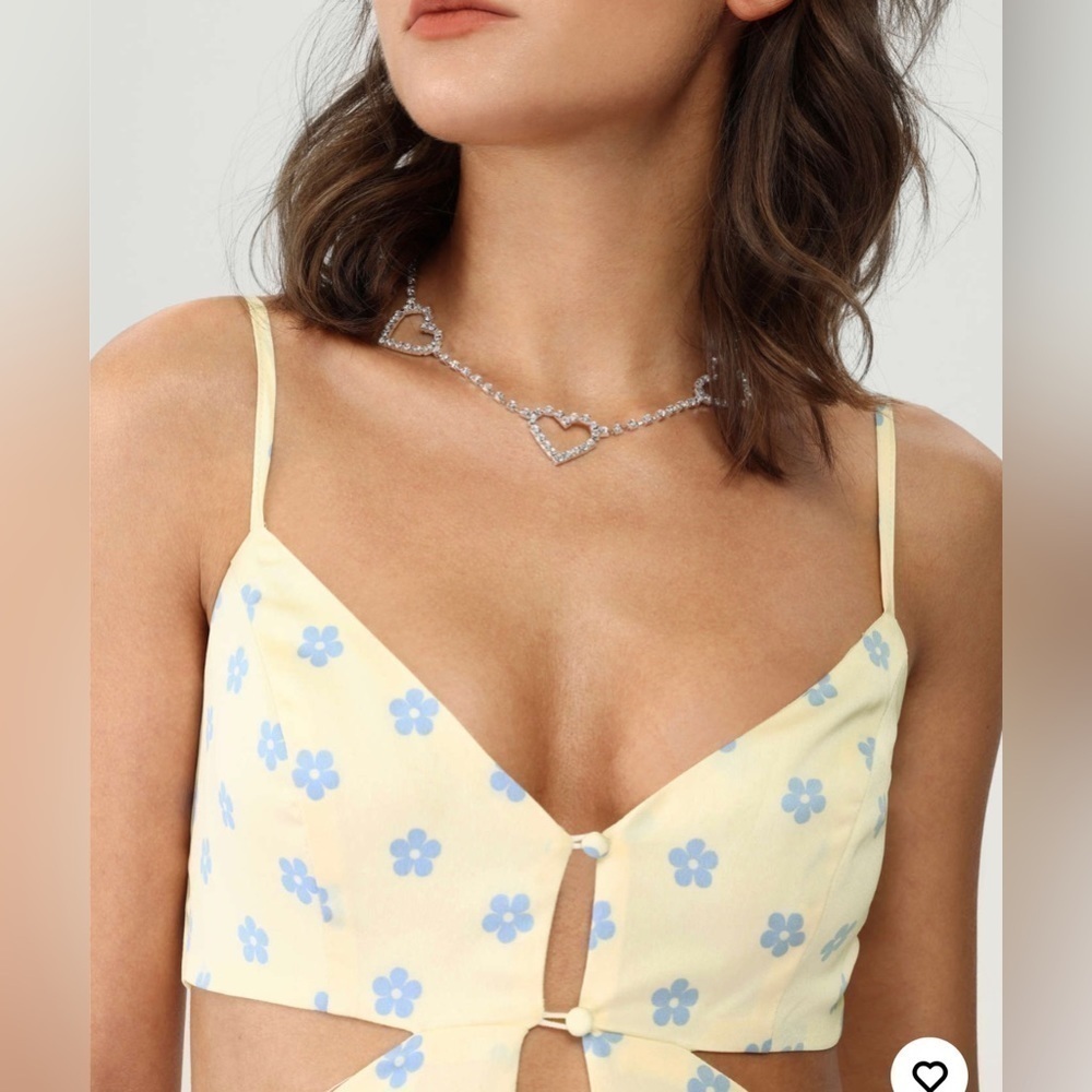 Cider Ditsy Floral Cami Dress cut out light yellow with blue flowers XL (12) - Picture 8 of 13